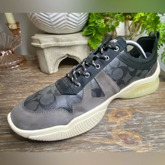 Coach Mens 12D Leather Citysole Runner Suede Designer Sneakers Shoes Black Gray - Picture 8 of 12